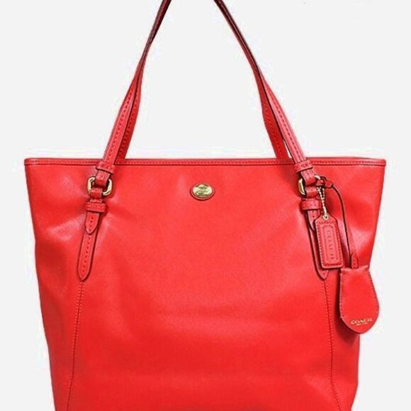Coach Peyton Red Saffiano Leather Tote Bag Handbag Purse m - Picture 1 of 14